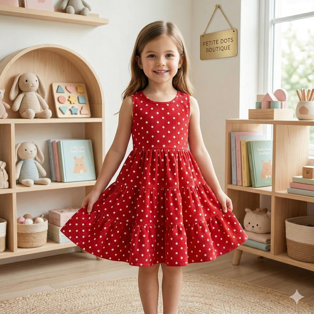 Hanna Andersson Red White Polka Dot Knit Sleeveless Dress 120